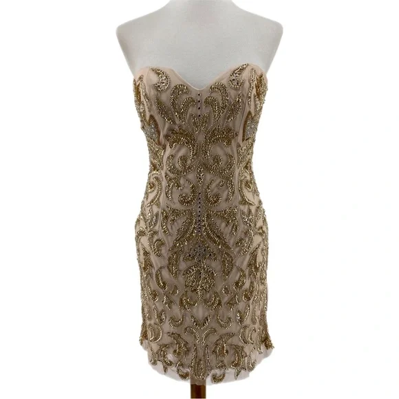 Scala | Dresses | Scala Beige Embellished Strapless Mini Dress | Poshmark